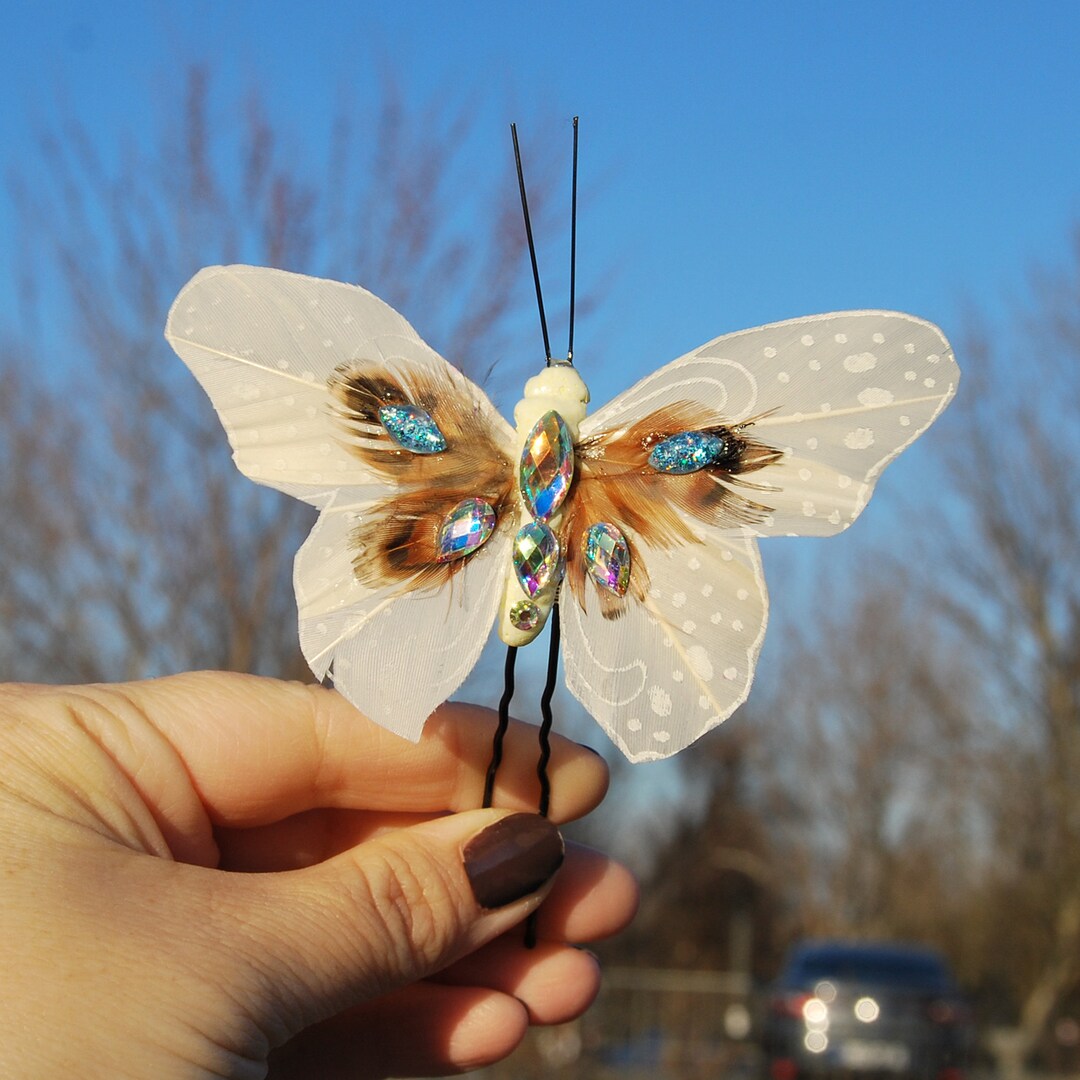 White Butterfly Hair Pin Wedding Hair Accessory Butterfly Etsy