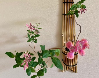 Ikebana Flower Vase, Japanese Bamboo Wall Hanging Container