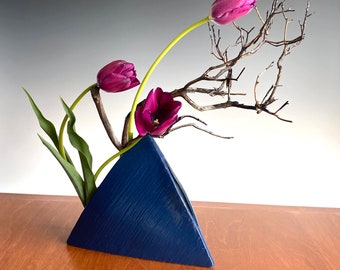 Ikebana Flower Vase, Japanese Ceramic Pyramid