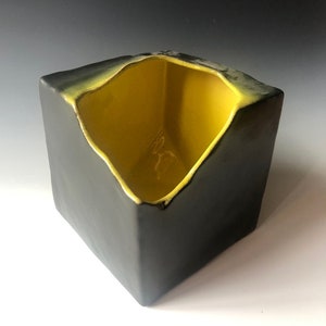 Ikebana Vase, Japanese Ceramic Cube for Freestyle Flower Arrangement