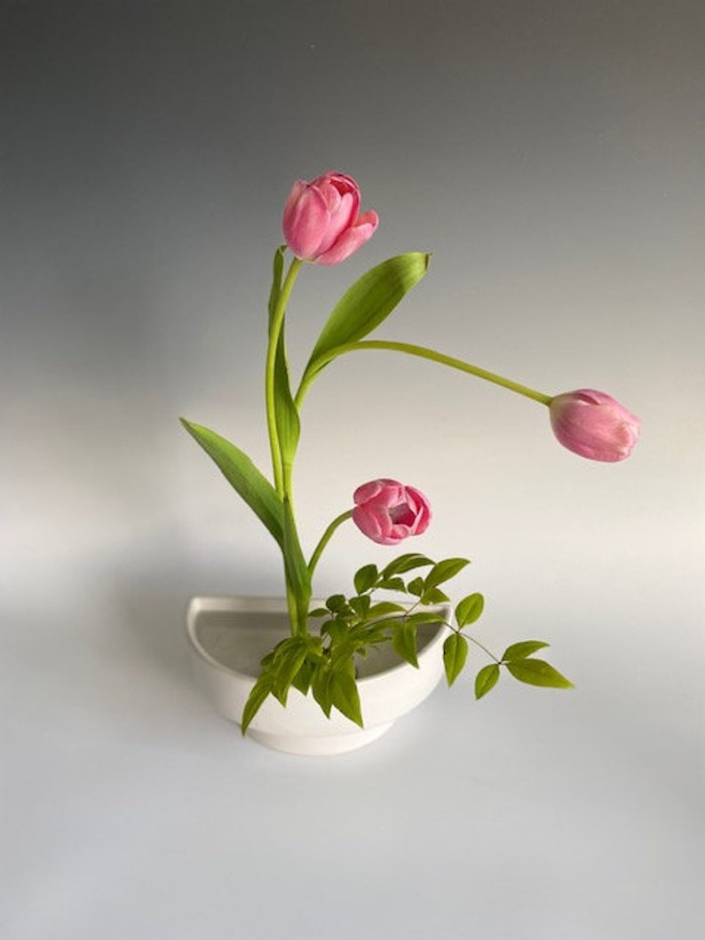 Ikebana Flower Vase, Japanese Ceramic Half Moon Etsy