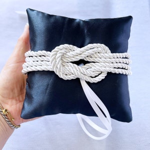 Nautical knot ring bearer pillow  Nautical tysle ring bearer pillow Navy blue sailors knot Marine wedding Infinity ring pillow Love knot