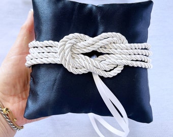 Nautical knot ring bearer pillow  Nautical tysle ring bearer pillow Navy blue sailors knot Marine wedding Infinity ring pillow Love knot