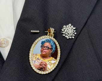 Groom Boutonniere: Custom Photo Memorial Charm - Wedding Keepsake