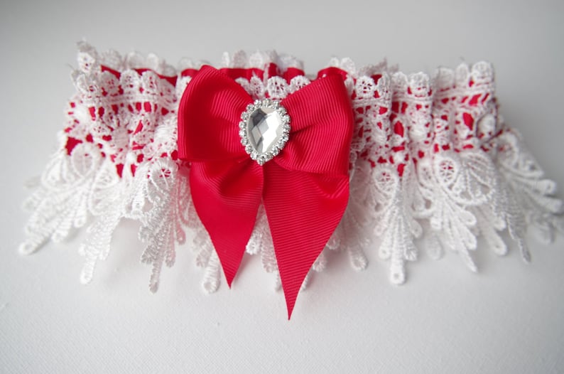 Red Garter Red Wedding Red Satin Garters Ivory Garter Vintage Etsy