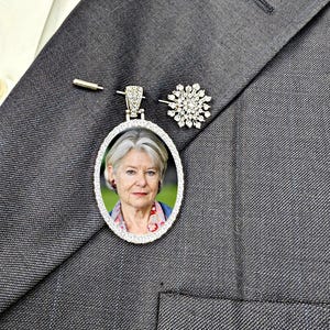 Groom Boutonniere Mens with Photo Charm Frame Memorial Wedding Memory Bouquet Remembrance Bridal Gift for Dad or Loved One