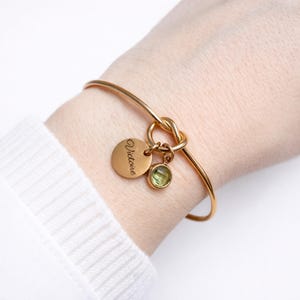Personalized bracelet bangle with medals to engrave and birthstone