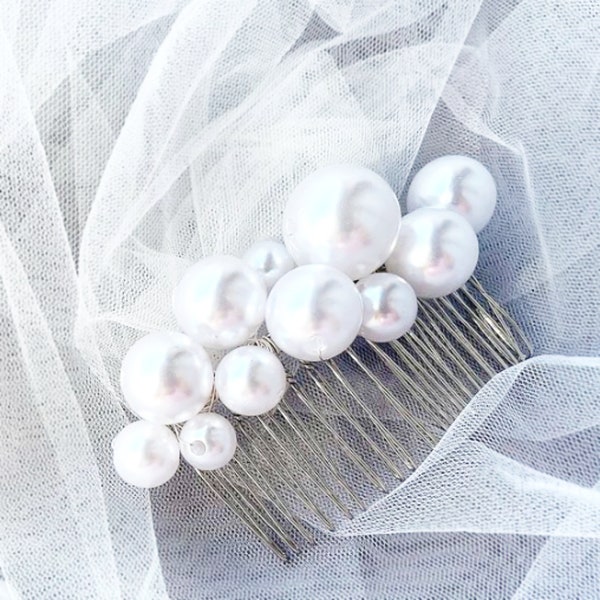 Blanc grande perle ronde Peigne à cheveux de mariée Épingle à peigne argenté pour accessoires de cheveux de mariage Coiffures