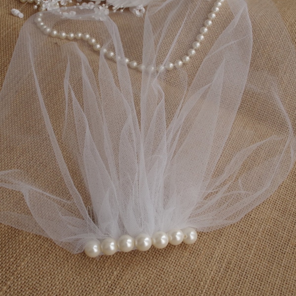 Ivory Pearl Veil Tulle Birdcage Veil Vintage Style Petite Veil Mini Illusion Vintage Style White Veil Mini Blusher Wedding