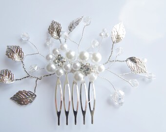 Bridal Hair Comb Wedding Hair Comb Bridal Hair Accessory White Pearl Comb Wedding headpiece Rhinestone Hair Comb