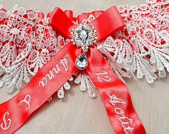 Personalized name of the brides and groom the date of the Wedding , Customand Wedding color Toss Keepsake Garter