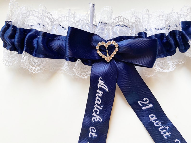 Porte-jarretelles de mariage personnalisé nom et date jarretière à lancer de souvenir m'envoyer un message pour une jarretière de mariée personnalisée image 10