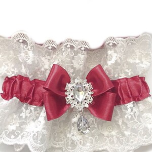 Couleur personnalisée satin nœud et strass ensemble jarretière de mariage Lingerie nuptiale dentelle blanche ensemble de jarretières Cadeaux de mariage image 10