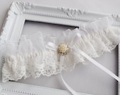 Wedding Garter Ivory Wedding Garter Beaded Chantilly Lace Bow Garter  Rhinestone  Pearl Garter Boho lingerie
