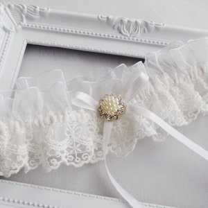 Wedding Garter Ivory Wedding Garter Beaded Chantilly Lace Bow Garter Rhinestone Pearl Garter Boho lingerie image 1