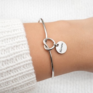 Personalized Knot Bangle Bracelet with First Name,Custom Engraving Gift for Her
