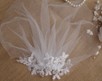 Veil Lace Pearls Birdcage Ivory Tulle Veil Vintage Style Petite Veil Mini Blusher Illusion Tulle Veil Style Petite Veil Mini Blusher