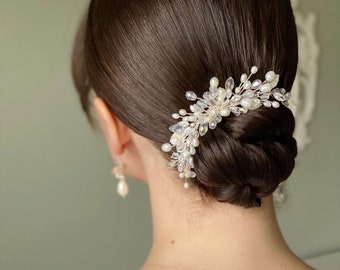 Peigne à cheveux de mariée en perle avec strass , Peigne à cheveux de mariage en cristal , Épingles à cheveux de mariage en cristal, Pièce de cheveux de mariée en perle