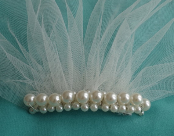 Ivory Tulle Birdcage Veil: Petite Bridal Veil with Pearls