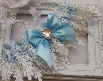 Blue Garter Blue Wedding Garter Blue Lingerie Garters Bridal Garters Venice Wedding Lace Crystal Rhinestone Garters Wedding lingerie