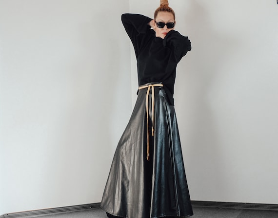 black leather a line skirt