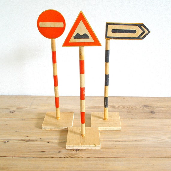 Vintage Traffic Signs Play Road Gift New Driver Nursery Childrens Room Decor - Road Sign Room Decor