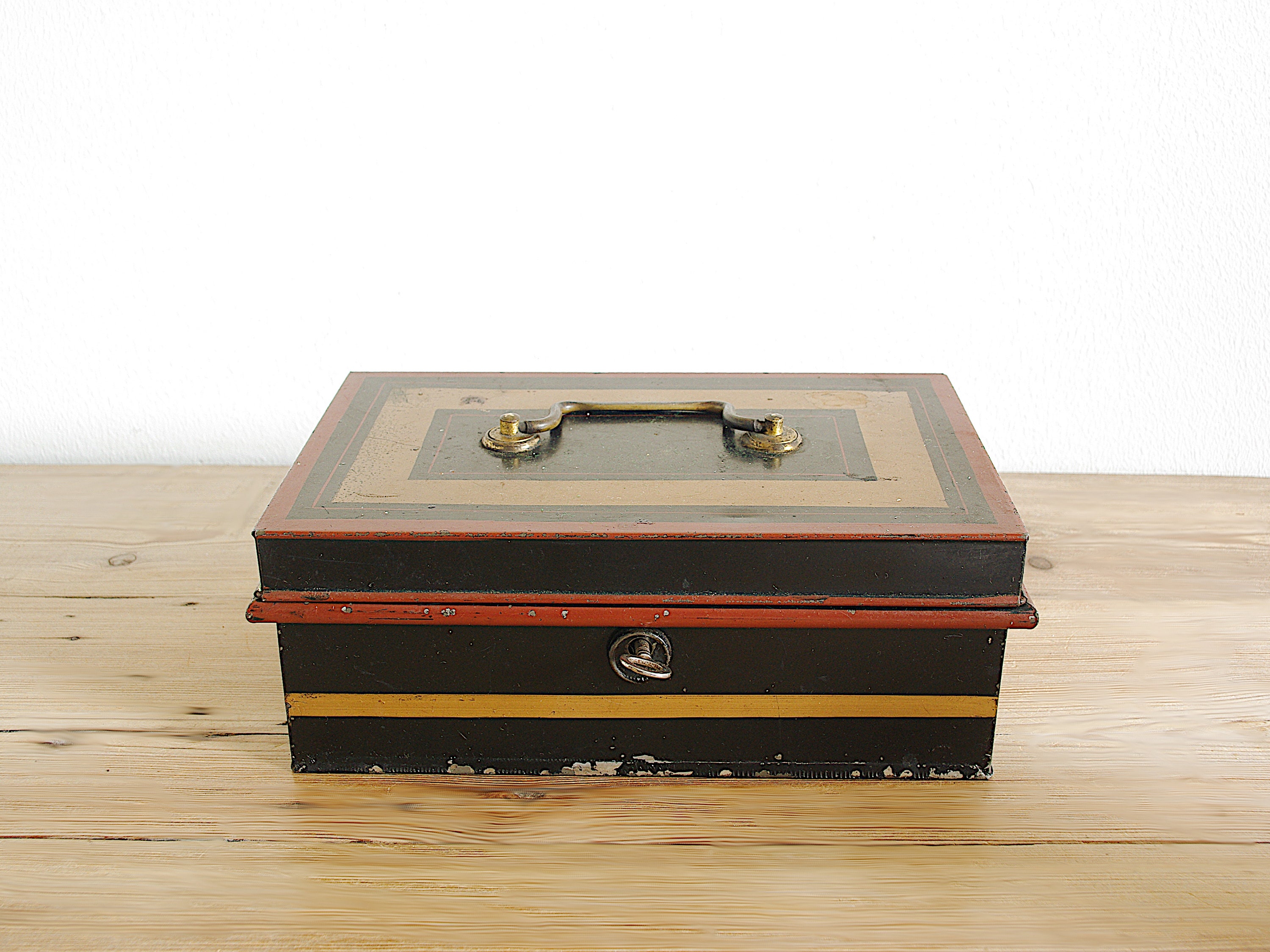 Antique Box with Key 1950s Chest box with its key Money Box with Key