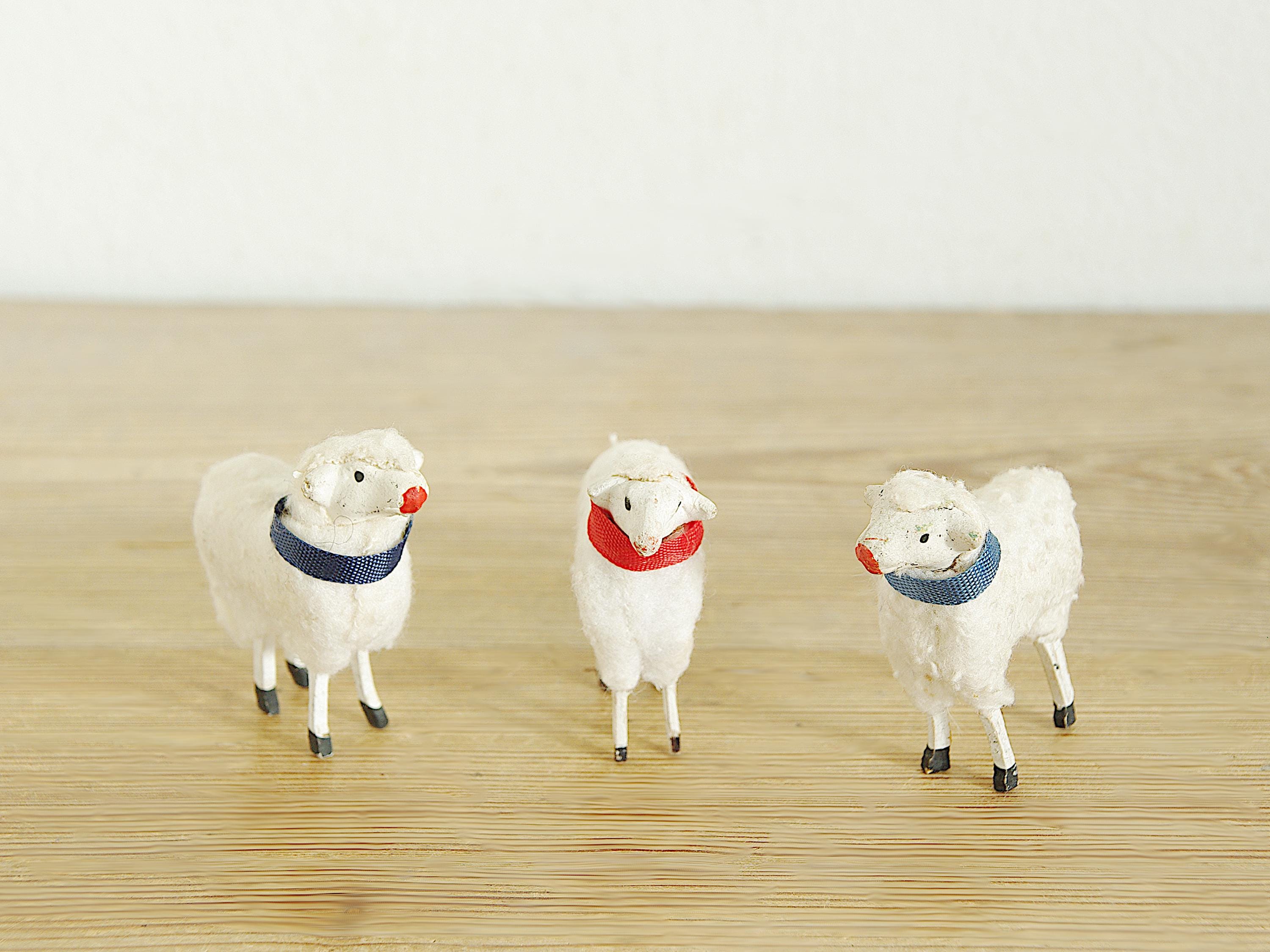 Vintage Putz Sheep, Antique Wool Sheep, Christmas Nativity