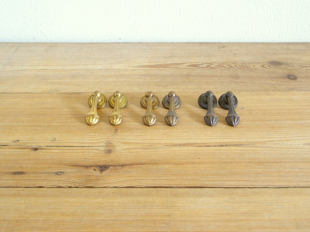 Vintage Antique Brass Drop Pulls, Drawer Pulls Old, Metal Ornament