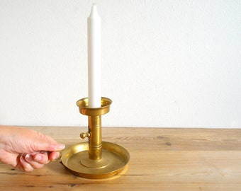 Vintage brass chamber candlestick, candle holder simple, Scandinavia home decor, Primitive rustic, hygge cozy, bedside table decor, shelf