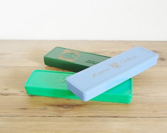 Vintage Faber Castell pencil tin, plastic pen case, office supply, Stationery travel, school teacher gift, collectible old industrial office