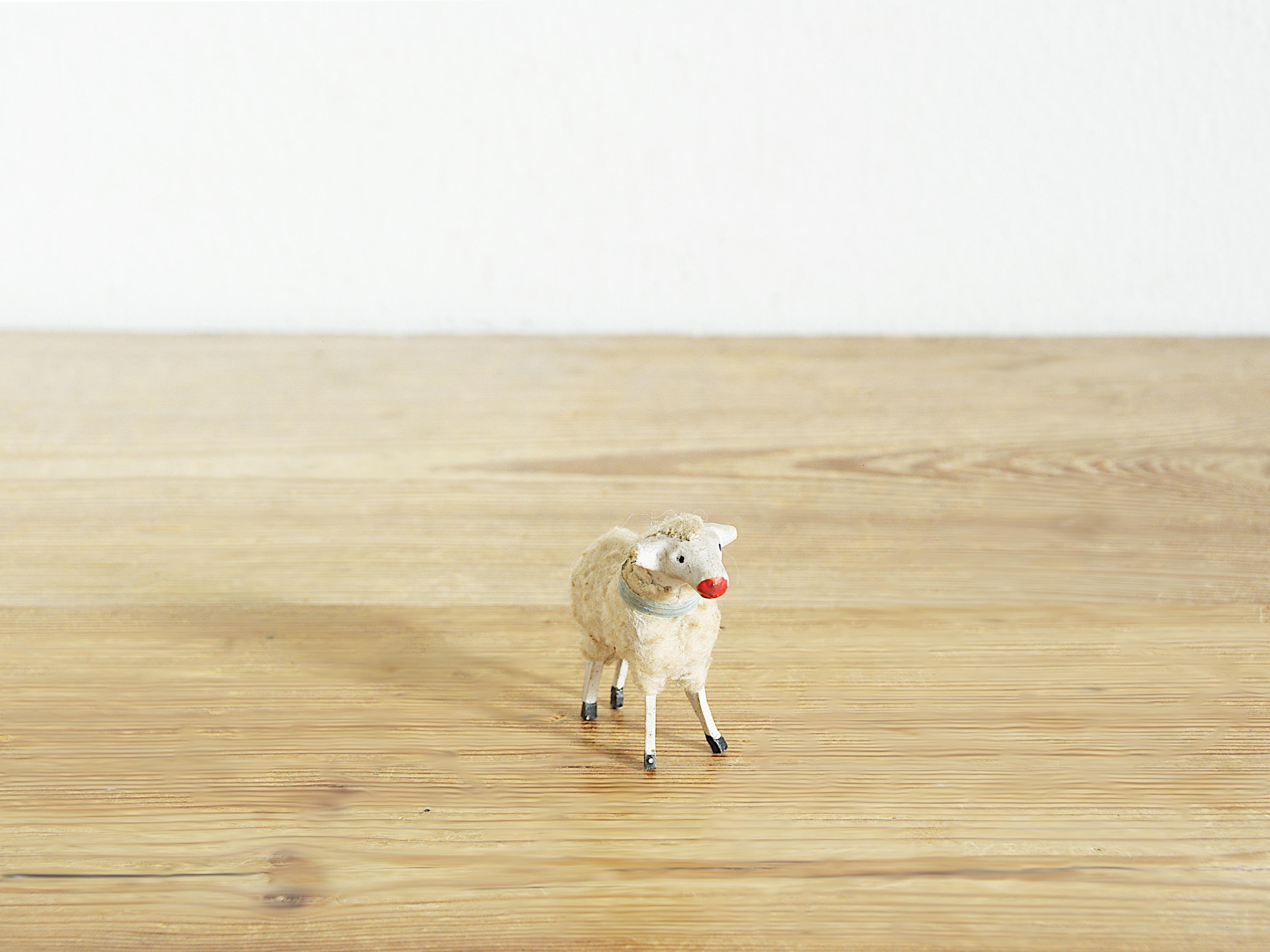 Vintage Putz Sheep, Antique Wool Sheep, Old Christmas Nativity