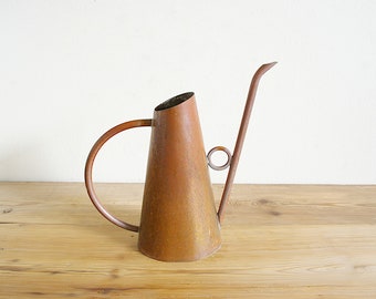 Vintage copper watering can with handle and thin spout, indoor watering, Farmhouse decor, houseplant care, greenhouse decor, small size boho