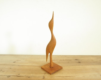 Vintage teak crane or heron Mid Century Modern style, Scandinavian retro wood figure, 50s minimalist Danish design, classic shelf decor