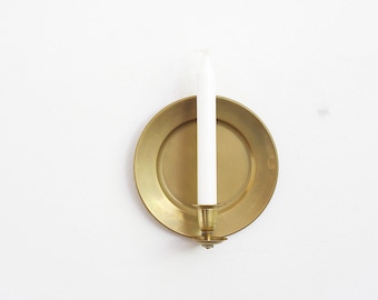 Vintage Messing Kerzenleuchter mit Reflektor, runder Metallplatten Kerzenleuchter, Wandkerzenhalter, skandinavische Beleuchtung, einfach minimalistisch