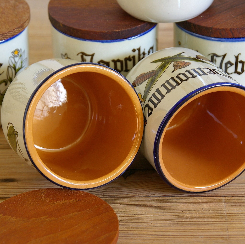 Vintage Spice Jars Knabstrup Ceramic Teak Lid Spice Boxes Etsy Ireland