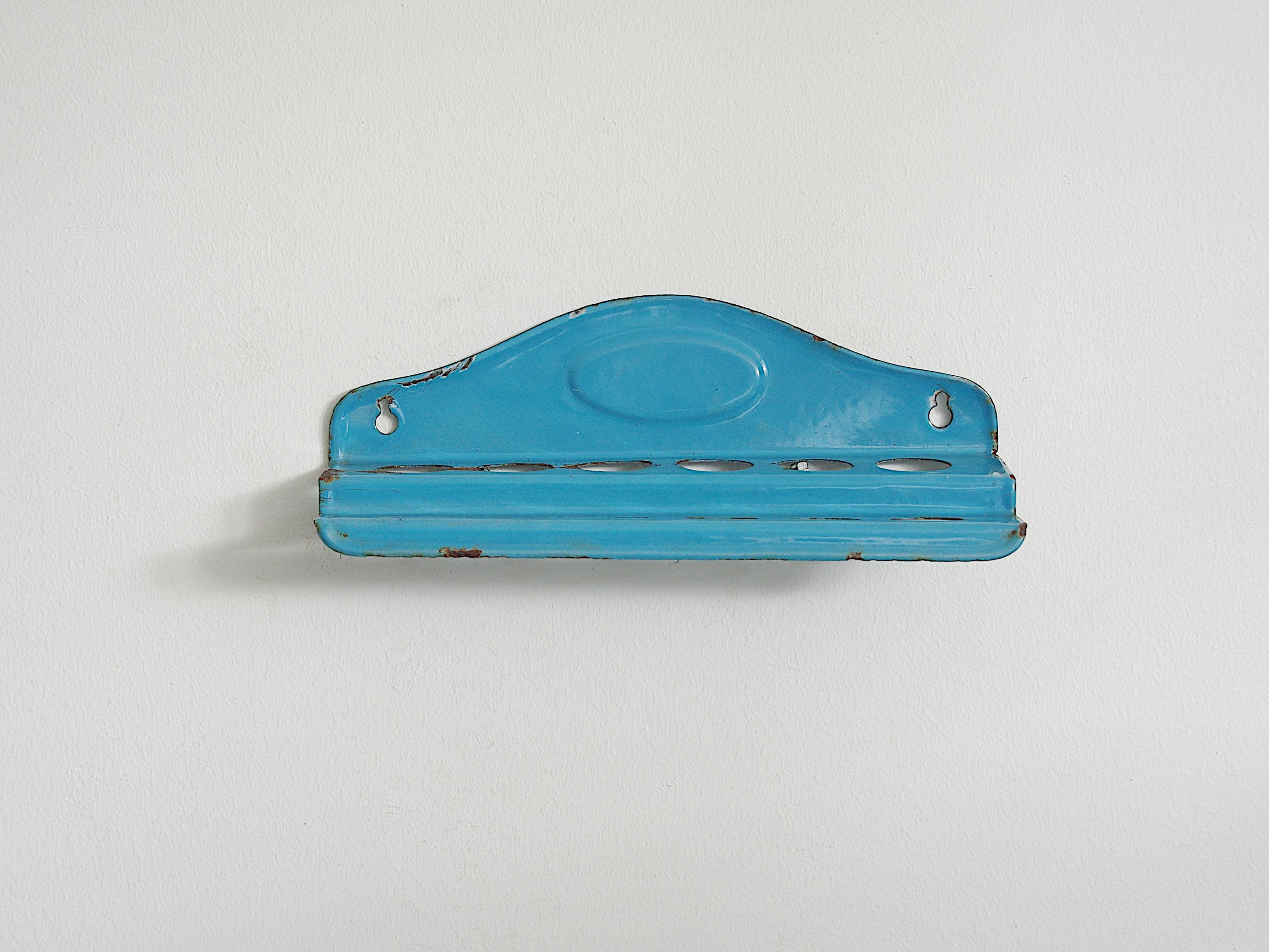 Enamel Spoon Rack Vintage Enamel Spoon Rack Blue, Rustic Spoon Holder, Simple Wall Shelf ...