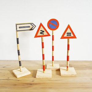 Vintage set traffic signs wood, Old doll road signs, Gift for new driver, Nursery childrens room play, driving school, Man cave decor