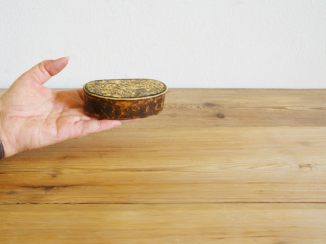 Vintage Birch Bark Snuff Box Lidded and Hinged, Antique Swedish Folk