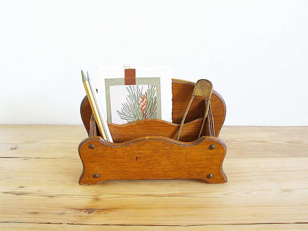Vintage Wood Desk Organizer Journaling Sorter Dark Old Etsy