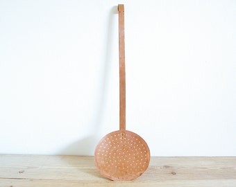 Vintage Big Copper Foam Trowel or Strainer, Old Primitive