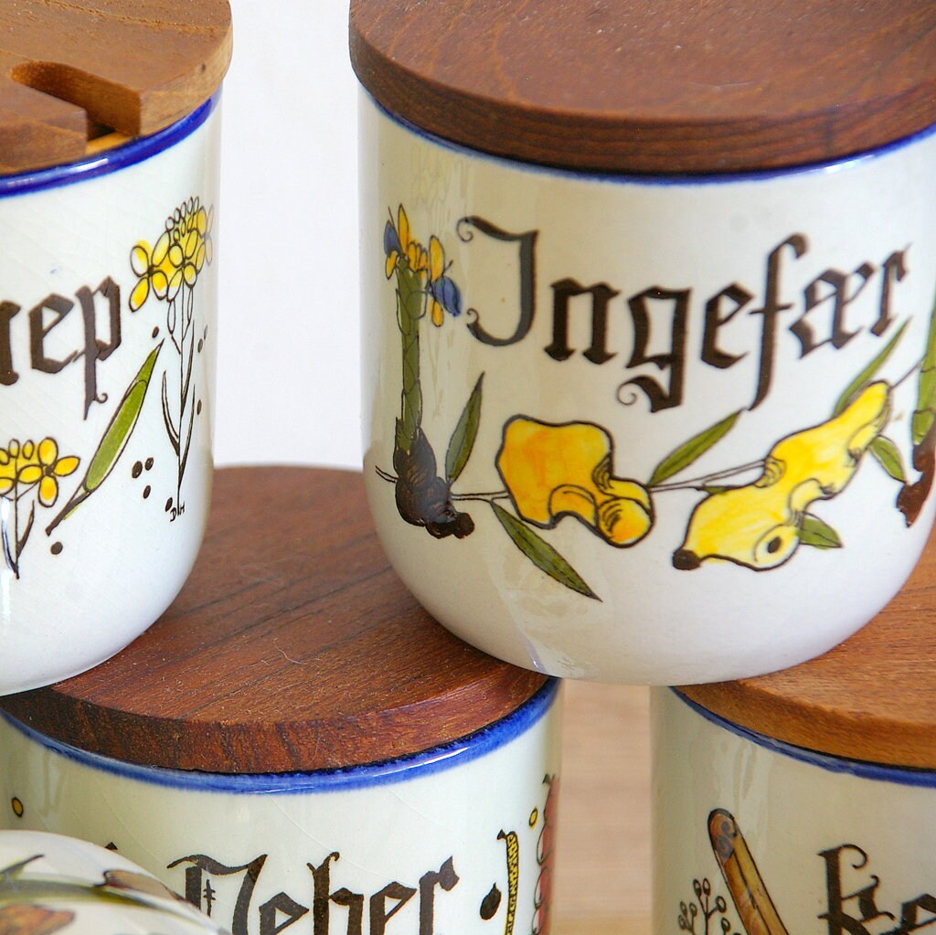Vintage Spice Jars Knabstrup Ceramic Teak Lid Spice Boxes Etsy Ireland