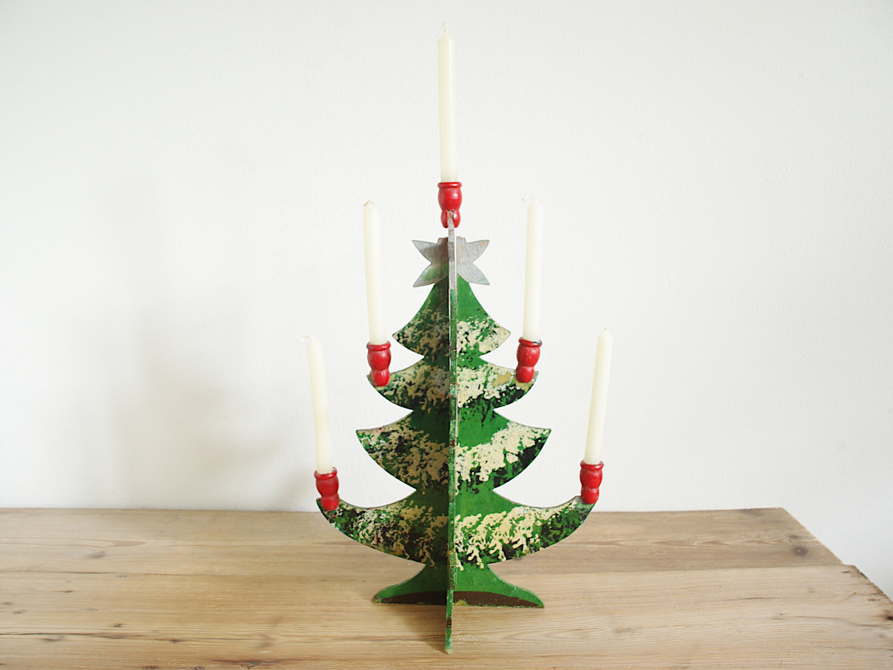 Weihnachtsbaum gemalte gemütlich, schwedische traditionell Kerzenständer skandinavisch Weihnachten, Holz, Vintage Feiertag handgefertigte Volkskunst, Kerzenleuchter,