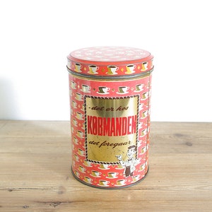 Vintage coffee tin with coffee cup design, storage container, Farmhouse Country kitchen decor, Collection collectible rare retro