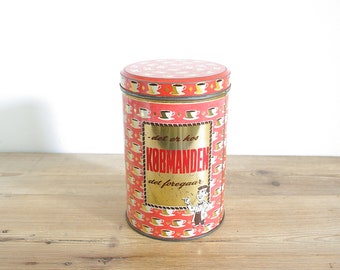 Vintage coffee tin with coffee cup design, storage container, Farmhouse Country kitchen decor, Collection collectible rare retro