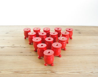 Vintage pair or set of 3 small candleholders wood red, Swedish Christmas, traditional candle sticks, Scandinavian folksy hygge cozy, Scandi