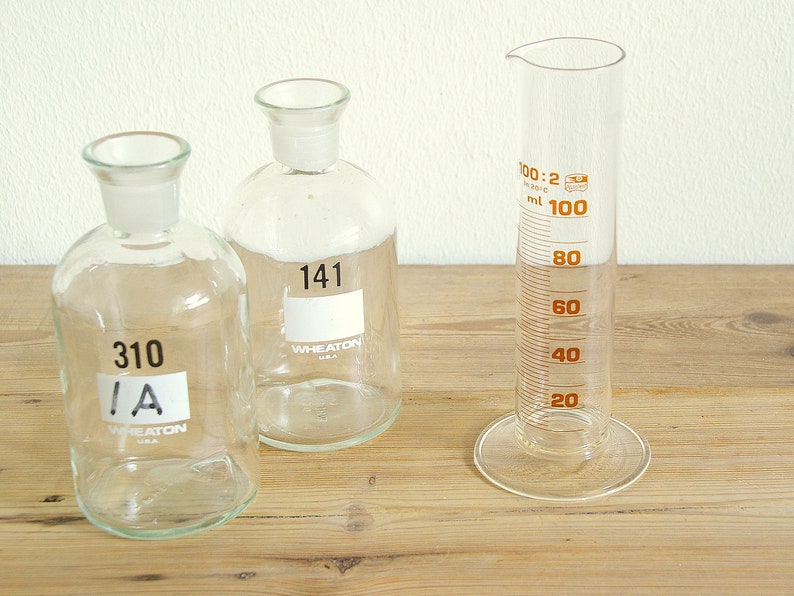 Vintage glass chemistry bottles measuring cylinder Etsy