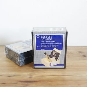 Vintage Aufbewahrungsbox für Disketten, unbenutzte Plastik Aufbewahrungsbox für Floppy Disks in hervorragendem Zustand, Retro Büro Dekor 70er 80er Jahre, Esselte Datenlinie
