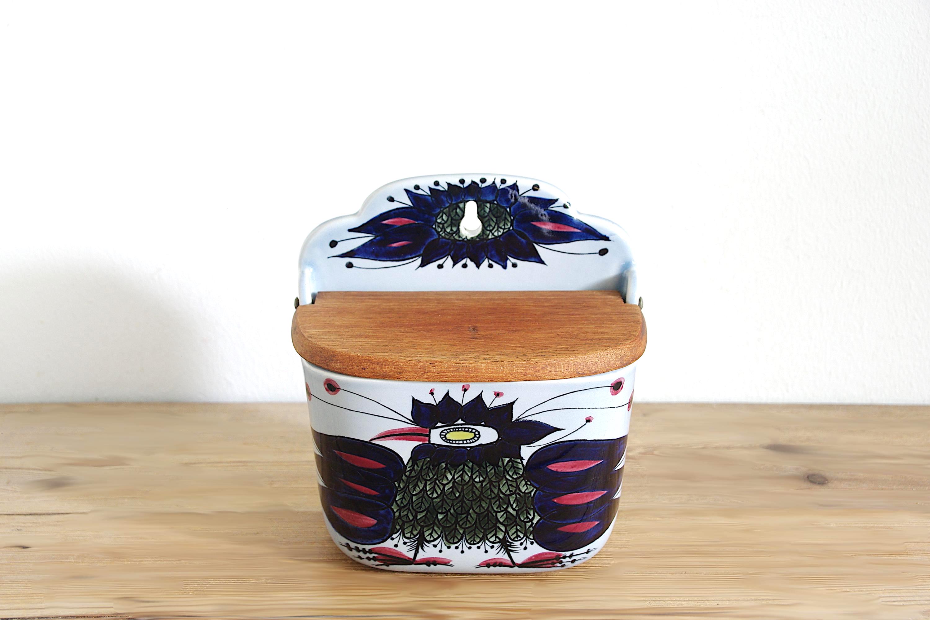 Vintage Tenera Salt Box With Teak Lid, Salt Cellar Retro, Beth Vintage Tenera Salt Box With Teak Lid, Salt Cellar Retro, Beth