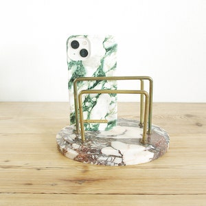 Organizador de escritorio de mármol con soporte para cartas Art Déco vintage en forma ovalada, accesorio de escritorio para oficina en casa, soporte para teléfono, biblioteca de estudio de la década de 1920